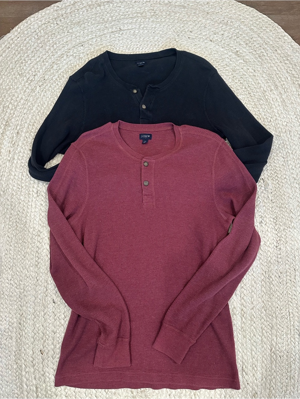 J. Crew Men’s Burgundy and Black Long-Sleeve Henley Thermal Shirts